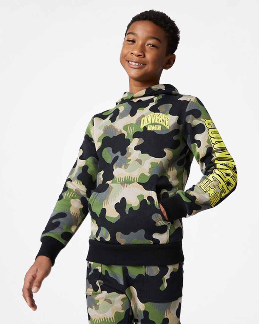 Moletom Com Capuz Converse Camo Pullover Menino Verde Oliva | PT C0P3847